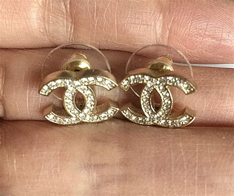 Chanel Crystal CC Gold Stud Earrings Gold 